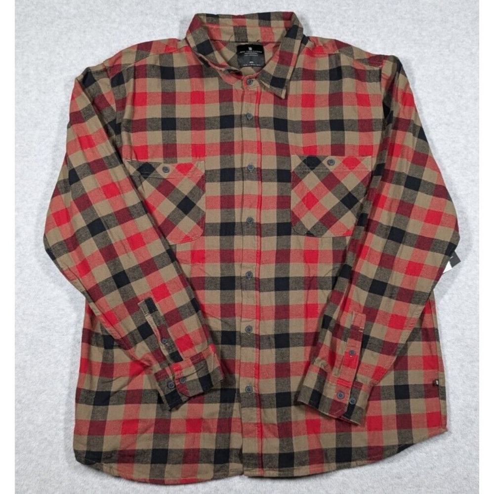 JUNK FOOD Men Shirt XXL Morris Flannel Plaid Long Sleeve 2 Pocket Button Front